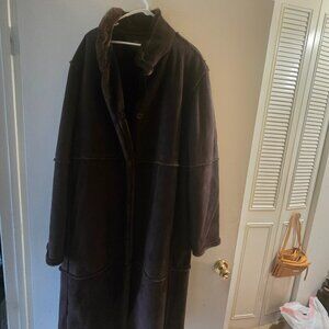 Womens Centigrade Outerwear Chocolate Brown Faux Suede Fur Long Duster Coat